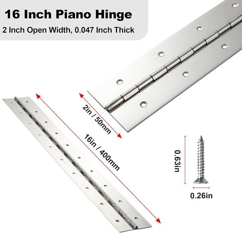 2 Pack Heavy Duty Piano Hinge 12 Inch x 2 Inch Width, 0.047'' Thick Stainless Steel Continuous & Piano Hinge for Cabinet, Door, Toolbox, Wooden Box, Metal Plate, Furniture, Industrial Project in Kuwait
