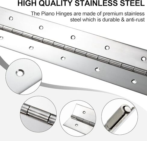 2 Pack Heavy Duty Piano Hinge 12 Inch x 2 Inch Width, 0.047'' Thick Stainless Steel Continuous & Piano Hinge for Cabinet, Door, Toolbox, Wooden Box, Metal Plate, Furniture, Industrial Project in Kuwait