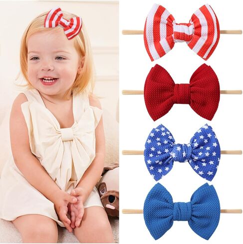 4th of July Toddler Hair Bows Baby Headbands Bows 6-12 Months Red White and Blue Baby Girl Bows Patriotic Hair Accessories Newborn Infant in Saudi Arabia