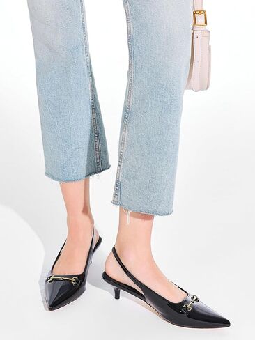 Coutgo Womens Slingback Kitten Heels Low Heel Dress Shoes Closed Pointed Toe Metal Chain Office Work Pumps in Saudi Arabia