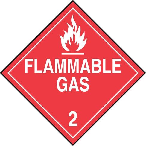 Accuform MPL202VP1 Plastic Hazard Class 2 DOT Placard, "Flammable Gas 2" with Graphic, 10-3/4" Width x 10-3/4" Length, White on Red in Saudi Arabia