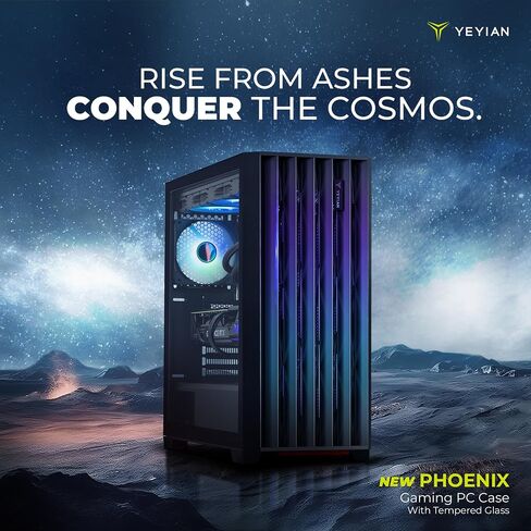 حافظة كمبيوتر ألعاب YEYIAN Phoenix - شبكة، ATX Mid Tower، تبريد سائل يصل إلى 360 مم 9 مراوح ARGB مع 4 PWM، لوحة جانبية شبكية حديدية، منفذ USB 3.2 I/O، ATX ITX للألعاب، شبكة سوداء in Saudi Arabia