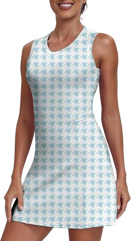 فستان تنس جولف نسائي مكون من قطعتين بعامل حماية من الأشعة فوق البنفسجية 50+ فساتين ملابس رياضية نشطة مع شورت منفصل بجيب in Kuwait