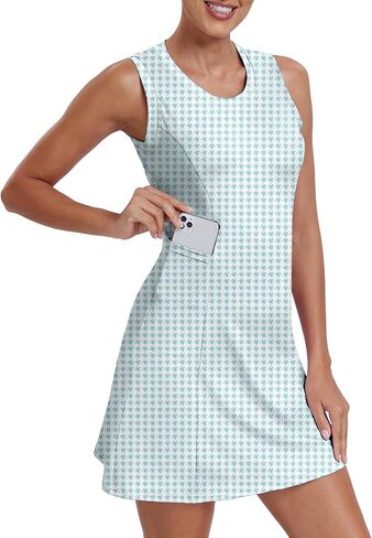 فستان تنس جولف نسائي مكون من قطعتين بعامل حماية من الأشعة فوق البنفسجية 50+ فساتين ملابس رياضية نشطة مع شورت منفصل بجيب in Kuwait