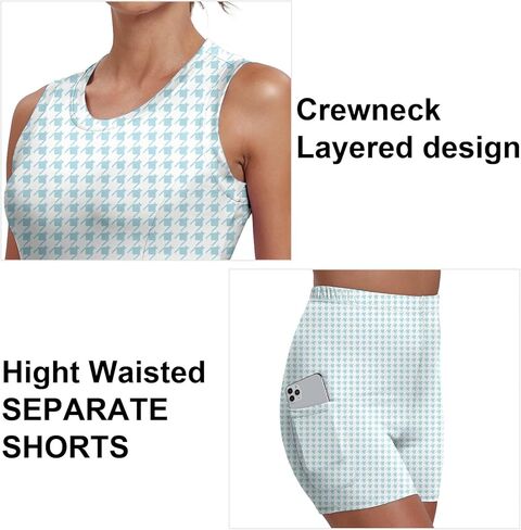 فستان تنس جولف نسائي مكون من قطعتين بعامل حماية من الأشعة فوق البنفسجية 50+ فساتين ملابس رياضية نشطة مع شورت منفصل بجيب in Kuwait