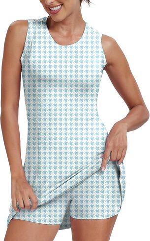 فستان تنس جولف نسائي مكون من قطعتين بعامل حماية من الأشعة فوق البنفسجية 50+ فساتين ملابس رياضية نشطة مع شورت منفصل بجيب in Kuwait