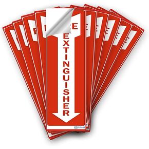 Premium Fire Extinguisher Inside Sticker Sign – 10 Pack – Self-Adhesive Vinyl Decals, Construction, Residential, Weather, Scratch, Fade Resistance, Cars, Trucks, Trailers, RV's Vehicles (Red/White, 12"X4")