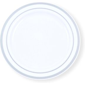 60-Piece Plastic Plates Set Premium 30 Dinner Plates & 30 Salad Plates Pack, Disposable Plates for Party - White Plastic Wedding Plates with Silver Rim