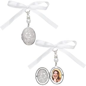 SUPERFINDINGS Wedding Bouquet Charm Oval Bridal Wedding Bouquet Photo Charms 316 Stainless Steel Locket Pendants Decoration 75mm Memorial Angel Photo Charm