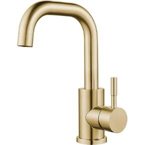 Single Hole Bathroom Sink Faucet Brushed Gold, Modern Single Handle Bathroom Faucet Stainless Steel Swivel Spout Commercial RV Bathroom Faucet Wet Bar Faucet