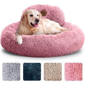 PetJett Calming Dog Beds - Donut Dog Beds for Small, Medium, Large Dogs, Anti-Slip & Washable Round Dog Beds - Fluffy Plush Faux Fur Pet Bed, Anti-Anxiety Puppy Bed, 30'' Fits Up to 45 lbs, Dark Grey