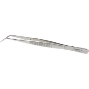 Universal Stainless Steel Tweezers – Heavy Pattern Precision Grade Curved Tip Forceps Tweezers with Serrated Tip and Knurled Handle (3 Pack)