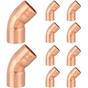 10-Pack Copper Fittings, 3/4-Inch 45-Degree Copper Elbow, C x C with Sweat Solder Connection