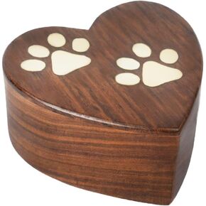 Indian Rosewood Heart-Shaped Cremation Urns for Pets | Handcrafted Wood Casket Urns | Mini Memorial Keepsake Urns with Brass Paw Inlay | Honor Your Loved One with a Peaceful Funeral Urns Box. (Green)
