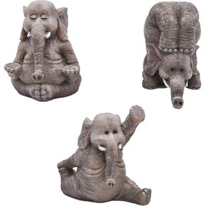 3Pcs Miniature Yoga Elephant Figurines Mini Meditation Elephant Statue Resin Feng Shui Animal Figures for Home Office Car Interior Micro Landscape Zen Garden Decoration