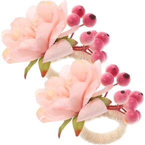 PRETYZOOM 2pcs Flower Napkin Ring Napkins Holders for Table Napkin Clasp Table Top Decor Dining Table Decoration Spring Silk Cloth Pink Artificial Flowers Vintage Dinner Party