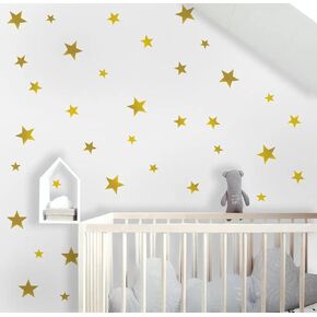 Star Wall Decals for Kids Room (97 Count) Gold Star Wall Stickers Baby Nursery Decal Removable Peel and Stick Wall Decor, Silver Stars Set for Kids Room Bedroom (Gold)