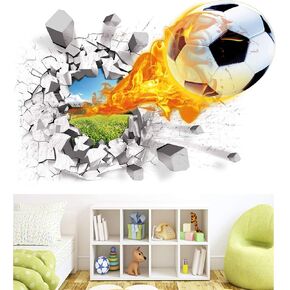 Soccer Wall Decals for Bedroom 3D Soccer Wall Stickers for Boys Rooms Soccer Wall Décor Stickers Removable Vinyl Sports Decal Wall Murals Decoration Nursery Christmas Birthday Gifts(Soccer Wall Decal)
