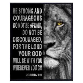 Bible Verses Wall Decor for Men - Joshua 1 9 Christian Poster, Spiritual Gifts, Mens Christian Quotes - Masculine Home Decor, God Quotes, Christianity Spirituality Inspirational quote Catholic Art