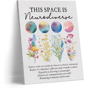 This Space Is Neurodiverse Canvas Wall Art Prints Painting Decor 11×14 Inches,Neurodiversity Watercolor Flowers Universe Print Framed Artwork For Home Bedroom Living Room Therapist Counseling Office