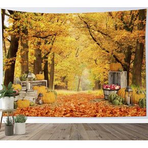 HVEST Fall Tapestry Wall Hanging Rustic Crop Pumpkins and in Orange Maple Forest Tapestries Autumn Natural Scenery Tapestry for Living Room Bedroom Farm Holiday Party Decor, 60X40 Inches