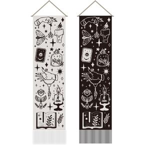 AHANDMAKER 2 Pcs Colorful Floral Tapestry, Peony Long Vertical Tapestry Wall Hanging, Bohemia Tassel Tapestry Wall Tapestry Mystic Aesthetic Tapestry for Bedroom and Living Room(45.7x13 Inch)