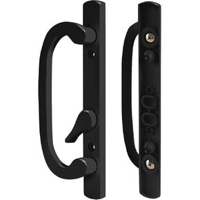 8.5" Legacy Sliding Patio Glass Door Offset Latch Black Handle Set Replacement - Sash Controls 2265 - No Mortise, Fits 3-15/16" Screw Hole Spacing and 1-1/4" to 2-1/4" Door Thickness