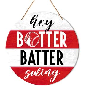 Baseball Signs Wall Decor, Baseball Hanging Sign Decor Farmhouse Sport Wall Decorations Sign for Home, Boys Room, Gift for Men Boy Baseball Player Lover Fans, Hey Batter Batter Swing