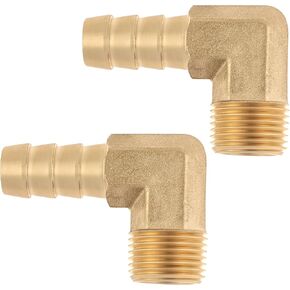2PCS 3/8inch Barb x 1/4inch NPT Male Brass Hose Barbed Fitting 90 Degree Elbow for Fuel, Air