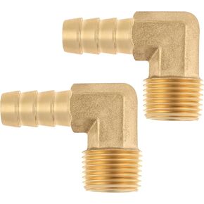 2PCS 3/8inch Barb x 1/4inch NPT Male Brass Hose Barbed Fitting 90 Degree Elbow for Fuel, Air