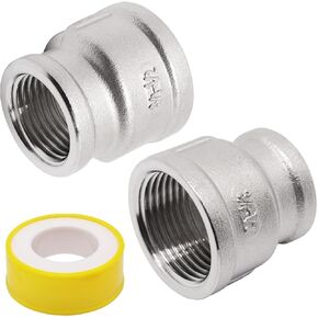 Sydien Reducing Coupling 3/4" x 1/2" NPT Female Threaded Pipe Fitting 304 Stainless Steel Adapter, 2 Pack