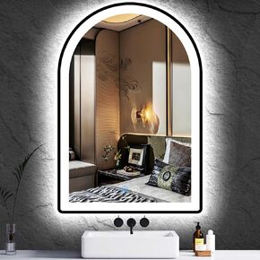38 x 26 Inch Black LED Arch Mirror with Lights Black Frame Arched LED Vanity Mirror for Bathroom Wall Makeup Desk Black Framed Arch Lighted Mirror 3Color AntiFog 38" Arch Smart Light up Mirror