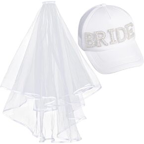 Framendino, Bachelorette Bride White Trucker Hat Bride Baseball Hat with Detachable Veil for Party