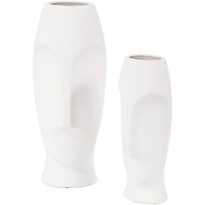 Howard Elliott Matte White Abstract Ceramic Face Vase Set of 2, Small and Tall White Human Face Vases for Decor, Plant, Flowers, Home, Office, Living Room, Entryway, Ideal Gift for Wedding