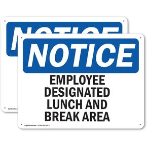 (2 Pack) Employee Designated Lunch And Break Area OSHA Notice Sign 10 Inch X 7 Inch Indoor/Outdoor Rust-Free Aluminum Metal Signs for Workplace, Workshop, and Construction Site, Made in the USA