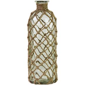 rismart Rustic Glass Bottle Flower Vase with Rope Net Home Decoration Green 20.3 x 6.9 cm