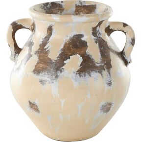 Deco 79 Ceramic Decorative Vase Antique Style Pot Centerpiece Vase with Curved Handles, Flower Vase for Home Decoration 13" x 12" x 13", Cream