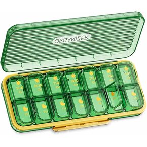 Weekly Pill Organizer 3 Times A Day, AM PM Organizer 7 Day Pill Box with Separate Compartment, Large Medicine Organizer Box, Travel Pill Cases Portable for Pills Vitamin Fish Oil Supplements (Green)…