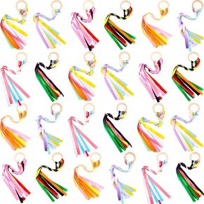 24 Pack Rainbow Hand Kite Ribbon Wrist Ribbons Creative Waldorf Toy Montessori Hand Kite Toy for Kids Learning Educational Hand Toys Birthday Party