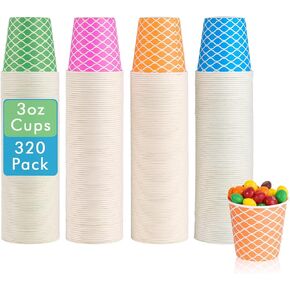 LITOPAK 320 Pack 3 oz Paper Cups, Colorful Small Bathroom Cups, 3 oz Disposable Paper Cups, Disposable Drinking Cups, and Mini Snack Cups for Home, Bathroom, Picnic, Party, and Events