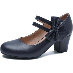Women's Mary Jane Heels with Bow Retro Closed Round Toe Pumps Sweet Ankle Strap Low Block Heels Chic Bowtie Vintage Dress Wedding Party Office Daily Shoes