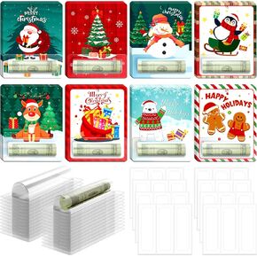Christmas Money Holders for Cash Gift 24 Sets Cute Snowman Santa Merry Christmas Cards Money Holder Ornaments with Plastic Cover and Double Sided Tape for Hanging Christmas Tree Xmas Holiday Gifts