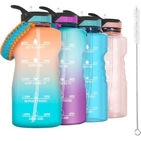 AKASO Half Gallon/64oz Motivational Water Bottle with Straw & Time Marker, Leakproof Tritan BPA Free Water Jug with Measurements to Ensure You Drink Enough Water (Included Straw Brush)