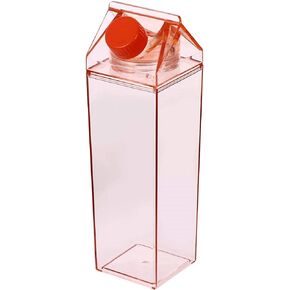 Milk Carton Water Bottle 17oz (500mL) Plastic Square Milk Bottles No BPA Leakproof Water Bottle Portable Reusable Milk Carton Shaped Juice Bottle Perfect for Fitness Gym Camping Sports