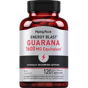 Piping Rock Guarana Capsules 1600 mg | 120 Count | Mega Strength Powder Extract Pills | Non-GMO, Gluten Free Supplement