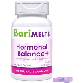 BariMelts Hormonal Balance+ with DIM, NAC & Chasteberry - 1 Month Supply (60 Caplets) - Post-Op Bariatric Supplement Supports Estrogen Metabolism and Hormonal Balance for Women