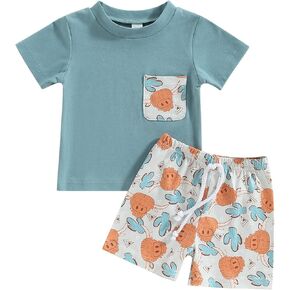 Muasaaluxi Western Baby Boy Summer Clothes Cow Print Short Sleeve T-Shirt Casual Shorts Toddler Boy Outfits 0-3T