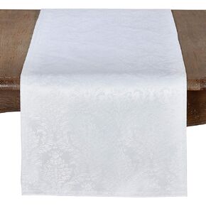 SARO LIFESTYLE 6115.W1672B Damassé Collection Damask Table Runner, 16" x 72", White