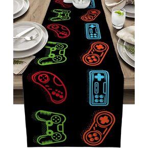Video Game Table Runner Coffee Table Runners, Colorful Video Game Handle Black Dining Table Runner Dresser Scarves for Kitchen Wedding Party Holiday Outdoor, Rectangle 13x70 Inch