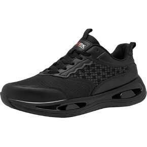 أحذية LARNMERN ذات مقدمة فولاذية واسعة للرجال أحذية رياضية للعمل خفيفة الوزن وآمنة ومريحة، أحذية تنس غير قابلة للتدمير وقابلة للتنفس (11.5 للرجال، أسود) in Kuwait